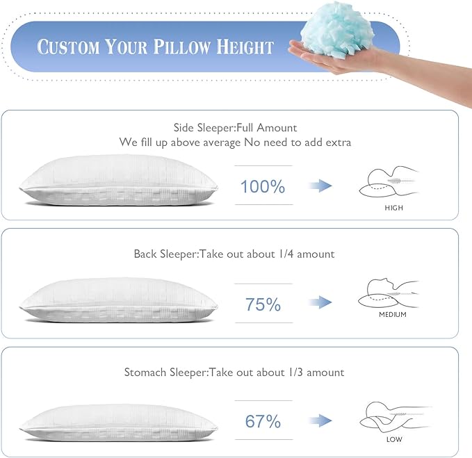 Meoflaw Cooling Pillows for Sleeping Standard Size Set of 2,Shredded Memory Foam Bed Pillow,Adjustable Loft Standard Pillow for Side & Back Sleeper-Medium Firm