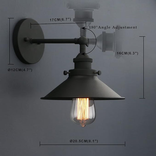 Phansthy Industrial Wall Sconce Light 8.1 Inches Metal Lampshade Vintage Style 1-Light Wall Light 180 Degree Adjustable Lighting Direction (Black)