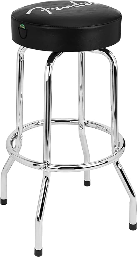 Fender Spaghetti Logo Swivel Barstool with Guitar Picks Pouch, Great Gifts for Dad, with 1 Year Limited Warranty, Simple Assembly, Black/Black, 30"