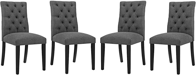 Modway Duchess Modern Tufted Button Upholstered Fabric Parsons Four Dining Chairs in Gray