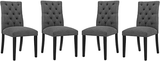 Modway Duchess Modern Tufted Button Upholstered Fabric Parsons Four Dining Chairs in Gray