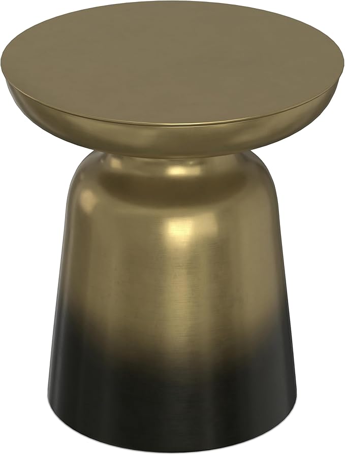 SIMPLIHOME Toby Metal Table - 17" Wide x 18" High Solid Iron Drum Accent Table in Gold and Black Ombre, Industrial Side or End Table for Living Room or Entryway with Sculptural Design, Assembled