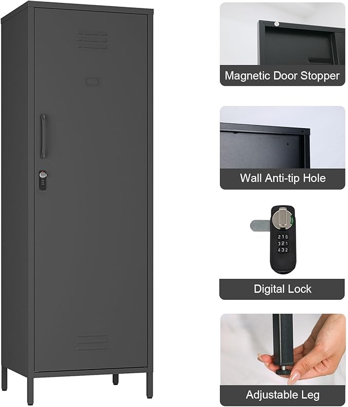 Metal Storage Cabinet, Steel File Locker with 3 Shelves 59.06-inch high for School, Living Room, Bedroom, (Black, H59.06'')
