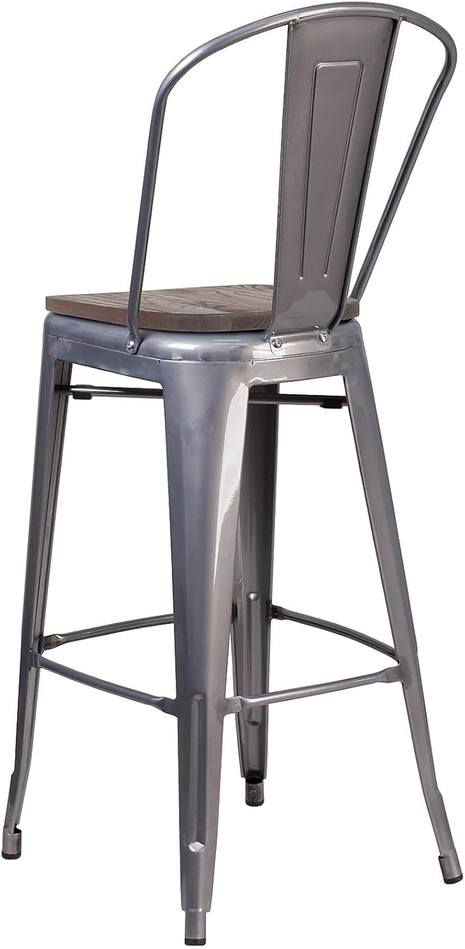 Flash Furniture Commercial Grade 30" High Black Metal Indoor-Outdoor Barstool with Removable Back