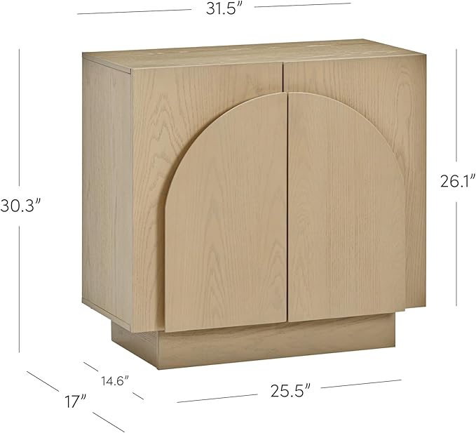 Nathan James Iris Mid-Century Modern Credenza, Light Brown Sideboard Buffet, Living Room Wood Storage Cabinet with Arched Cabinet Doors, White Oak