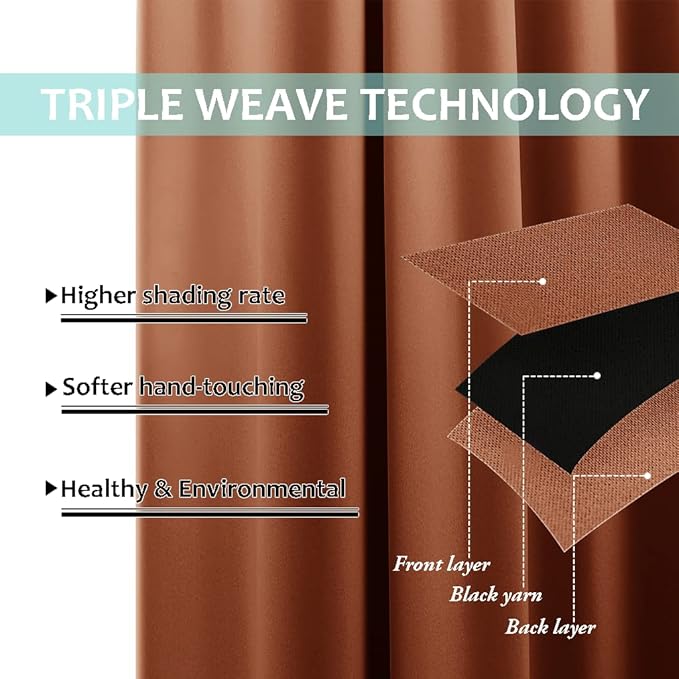 NICETOWN 100% Blackout Curtains for Living Room, Privacy Protection & Noise Reducing Drapes, Black Lined Window Treatment Panels for Patio Sliding Glass Door (Burnt Orange, 2 Pieces, W52 x L84)