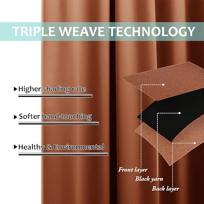 NICETOWN Full Shade Burnt Orange Curtain Panels 84 inches Long, Pair of Energy Smart & Noise Blocking Out Blackout Drapes for Sliding Glass Door, Thermal Insulated Guest Room Lined Window Dressing