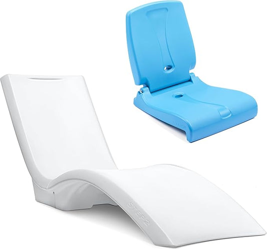 Step2 Vero Pool Lounger and Folding Adult Flip Seat Bundle, Outdoor/Indoor Waterproof Patio Furniture, Provides Back Support When Sitting, Made of Durable Plastic, White/Capri Blue