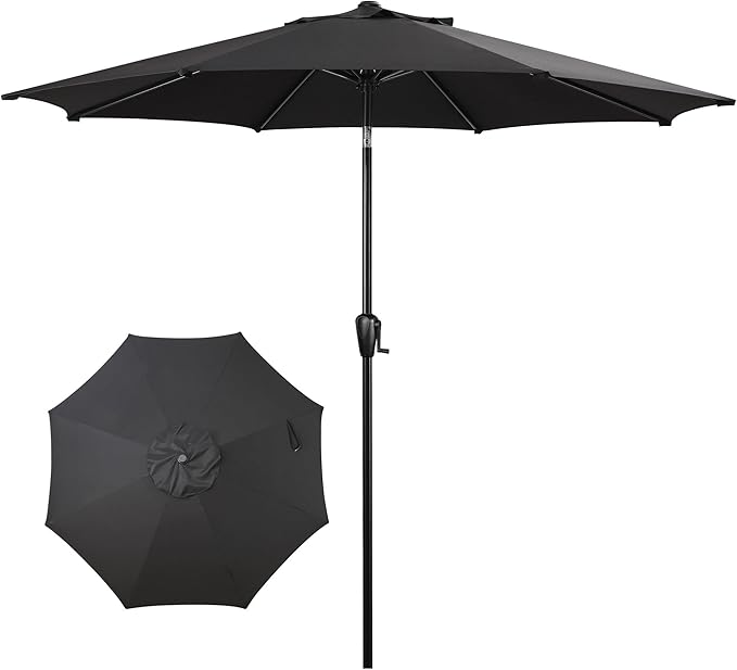 Sun-Ray 9' Round Patio Umbrella with Push-Button Tilt and Hand Crank Lift System, Market Umbrella for Porch, Deck, and Patio