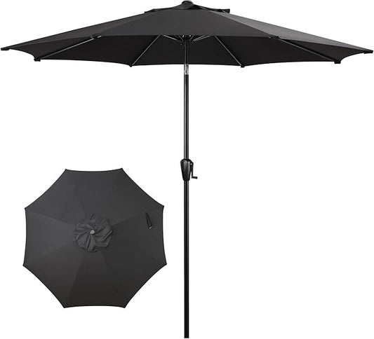 Sun-Ray 9' Round Patio Umbrella with Push-Button Tilt and Hand Crank Lift System, Market Umbrella for Porch, Deck, and Patio