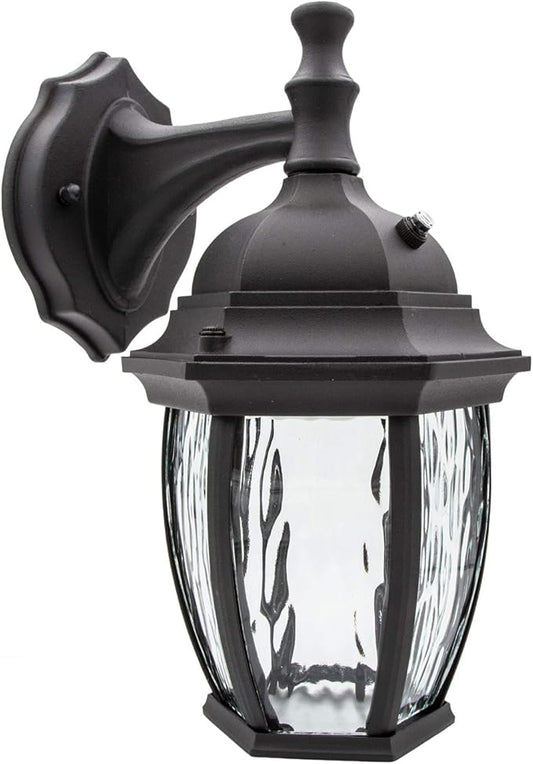 Maxxima LED Outdoor Wall Light - Features Clear Water Glass, 3000K Warm White, 580 Lumens, Dusk to Dawn Photocell Light Sensor, Patio or Porch Sconce Fixture, Ideal for Exterior Decor Lighting - Black