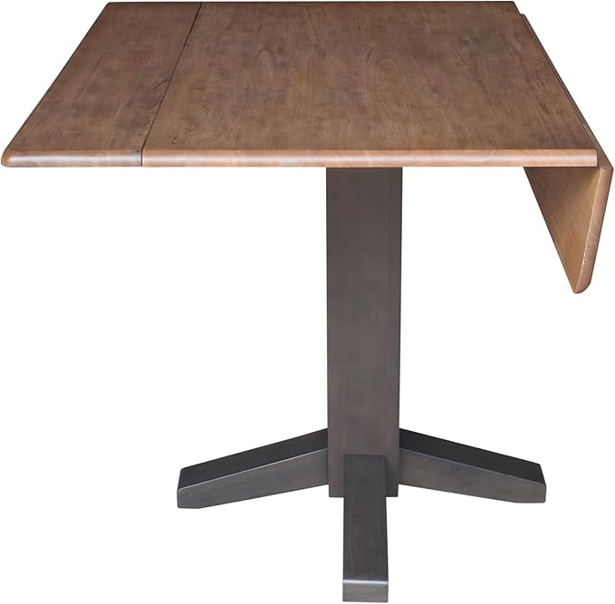Solid Wood 36" Square Dual Drop Leaf Dining Table, Hickory/Washed Coal