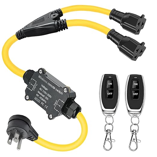 AC110V Outdoor Wireless Remote Control Power Switch, AC110V/120V/250V/20A Heavy Duty Weatherproof Smart Outlet Plug with 2-Way Y-Splitter,164FT Range for Lamps,Pumps,Dust Collectors