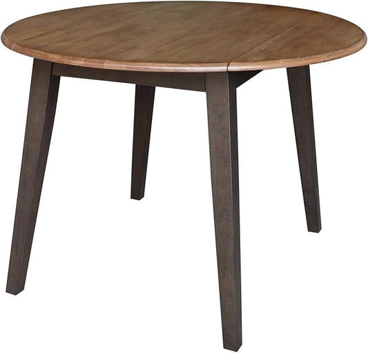 IC INTERNATIONAL CONCEPTS 42" Round Solid Wood Dual Drop Leaf Table in Hickory and Washed Coal