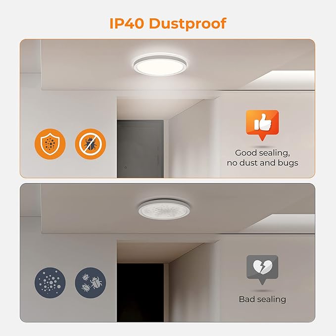 BLNAN LED Flush Mount Ceiling Light, 12 Inch 24W 3000K/4000K/5000K Hardwire Light Fixture, Ultra Thin Round White Lamp for Kitchen Porch Bedroom Hallway Stairwell Basement, Non-dimmable 2 Pack