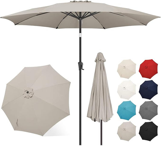 FLAME&SHADE 10 ft Outdoor Market Patio Table Umbrella with Fiberglass Rib Tips and Tilt, Taupe