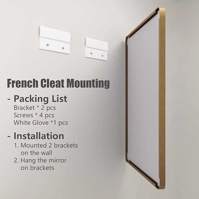 66x40 Gold Framed Mirror for Bathroom, Brushed Gold Brass Bathroom Mirror, Rectangle Gold Bathroom Vanity Mirror for Wall, Shatterproof, Anti-Rust, Hangs Horizontally or Vertically