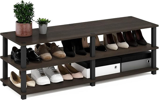 Furinno 14038DBR/BK TST No Tools 3-Tier Wide Shoe Storage Rack, Dark Brown/Black 47 Inch