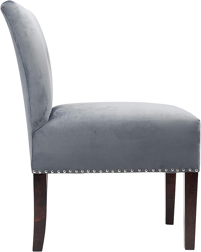 Sole Designs Samantha Collection Armless Accent Chair for Living Room, Office or Vanity, Durable Fabric Upholstery with Espresso Wood Frame, 24" Wide, Grey