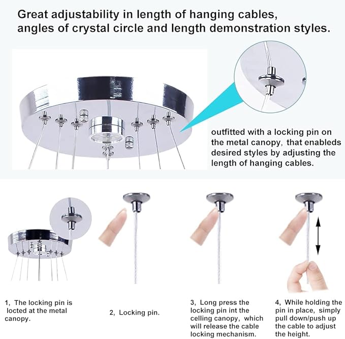 LED Chandeliers, Modern Crystal Chandelier Dining Room Living Room LED Ceiling Pendant Light 4 Rings Adjustable Stainless Steel Contemporary Chandeliers (4r Cool White)