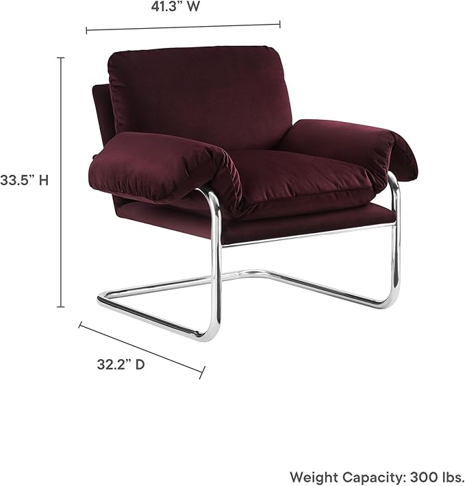 Modway Ansel Performance Velvet Accent Chair in Mulberry - Stain-Resistant Velvet Lounge Chair for Living Room, Bedroom - Corner Reading Chair with Arms and Removable Cushions