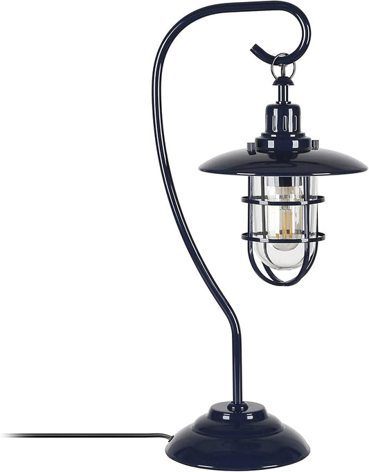Henn&Hart 22" Nautical 1-Light Table Lamp with Clear Metal and Glass Globe Shade for Living Room, Bedroom, or Office, Dark Blue