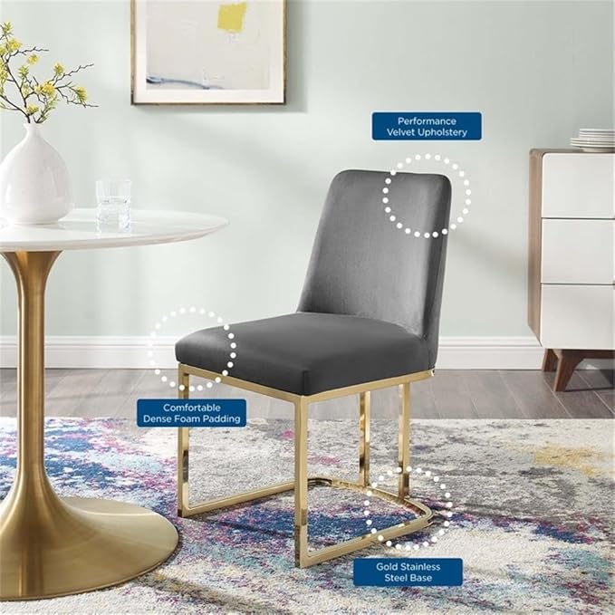 Modway Amplify Sled Base Performance Velvet Dining Side Chair - Set of 2 in Gold Gray