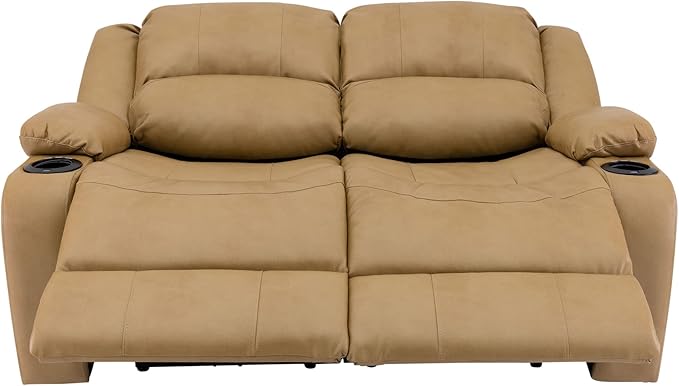 RecPro Charles 58" Powered Double RV Wall Hugger Recliner Sofa RV Loveseat with Upgraded 2023 Fabric (Toffee)