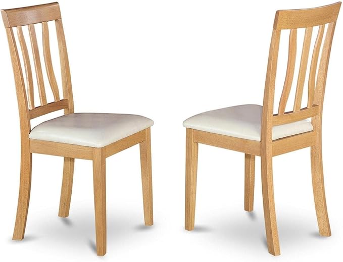 East West Furniture ANC-OAK-LC Antique Kitchen Dining Chairs - Faux Leather Upholstered Wooden Chairs, Set of 2, Oak