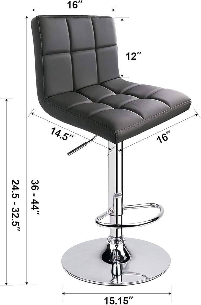 Leopard Bar Stools, Modern PU Leather Adjustable Swivel Bar Stool with Back, Set of 2 (Grey)