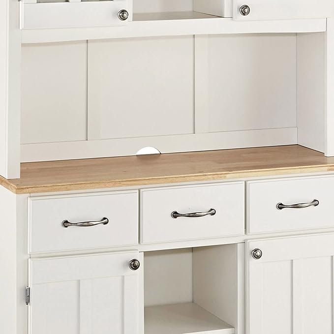 Homestyles Buffet of Buffets Off-White Server with Hutch and Natural Wood Top