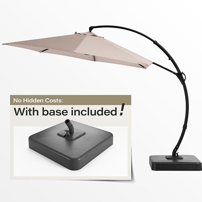 LAUSAINT HOME Outdoor Patio Umbrella with Base included, Deluxe Curvy Cantilever Umbrella Heavy Duty Offset Hanging Umbrella