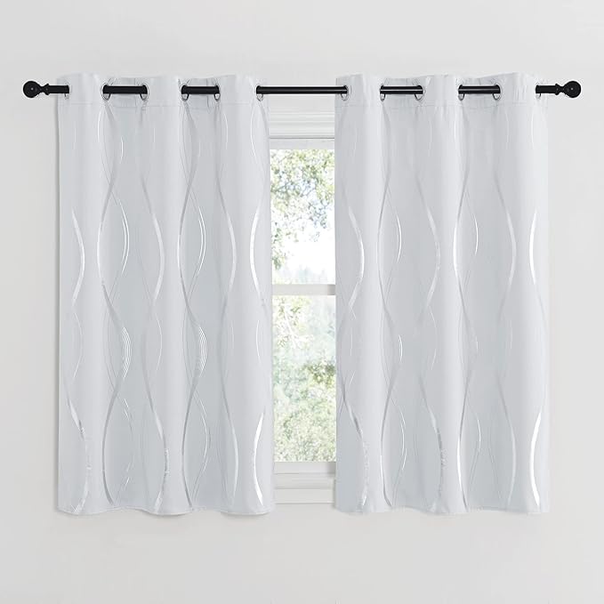 NICETOWN Greyish White Room Darkening Curtain Panels, 2 Panels, 34" Wide x 45" Long, Window Treatment Thermal Insulated Grommet Room Darkening Curtains/Panels/Drapes for Bedroom