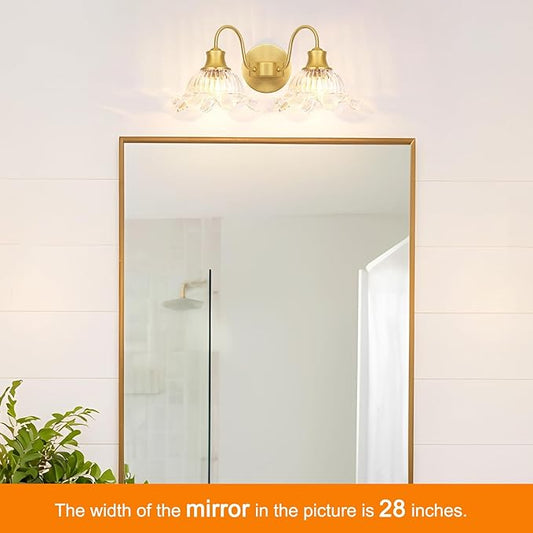 Vintage Vanity Light 2-Light, Gold Bathroom Light Fixture with Crystal Glass Shades, Wall Sconce for Bathroom Mirror Lighting, Brass Wall Sconce Decor for Powder Rooms, Dressing Areas