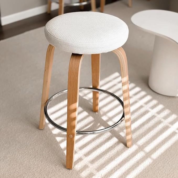 Swivel Bar Stools Set of 2 for Island Kitchen, Modern 26" Backless Counter Height Bar Stools, 360 Swivel Saddle Seat, White