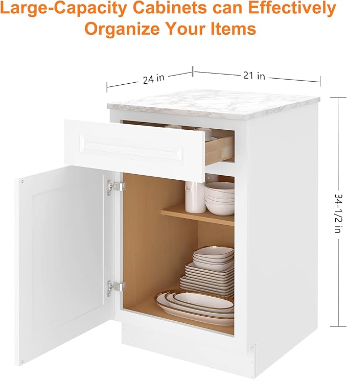 LOVMOR Kitchen Base Cabinets, Sideboard Storage Cabinet, Entryway Cabinet with 1-Drawer & Adjustable Shelf, 21" W X 24" D X 34-1/2"H