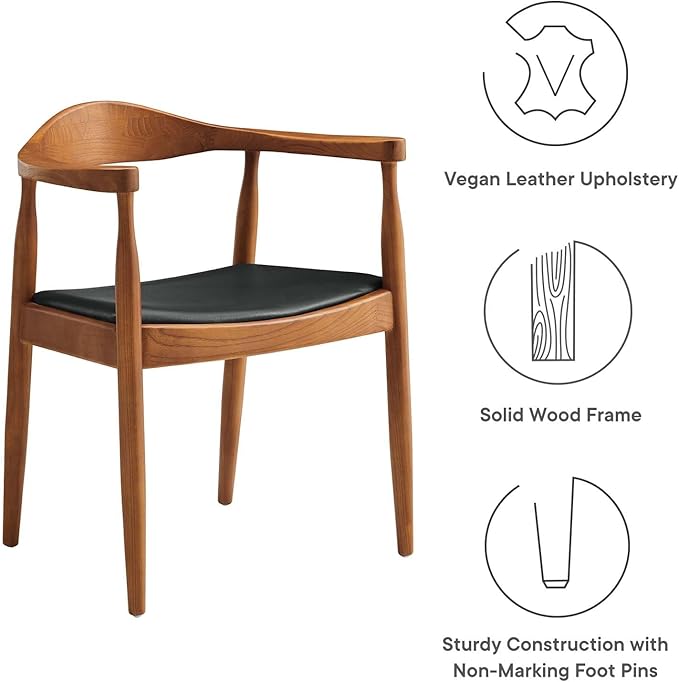 Modway Presidential Mid-Century Modern Faux Leather Upholstered Dining Armchair in Black