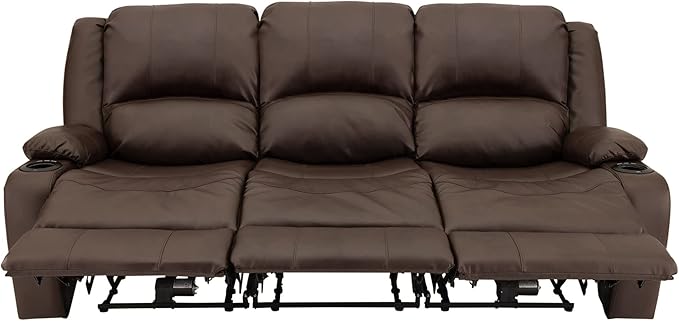 RecPro RV Recliner Charles 80" Powered Triple Wall Hugger | Drop Down Console | RV Furniture with Upgraded 2023 Fabric (Chestnut)
