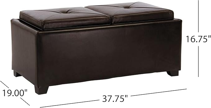 Christopher Knight Home Maxwell Bonded Leather Double Tray Ottoman, Brown , 38 x 19x 17inches