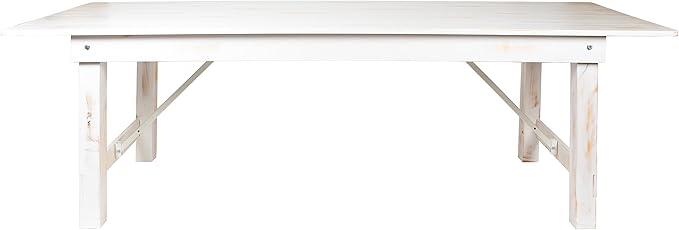 Flash Furniture Hercules Commercial Grade Farmhouse Dining Table | Solid Pine Foldable Table for 10 in Antique Rustic White | Rustic Charm for Home and Events