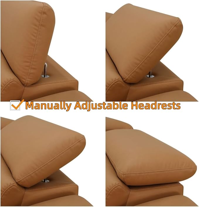 Power Recliner Sectional Couch, Breathing Leather Living Room Furniture Set, Reclining Corner Sectional Sofa with Storage Console/Cup Holders for Home/Office (Caramel, 5 Seater Couch)