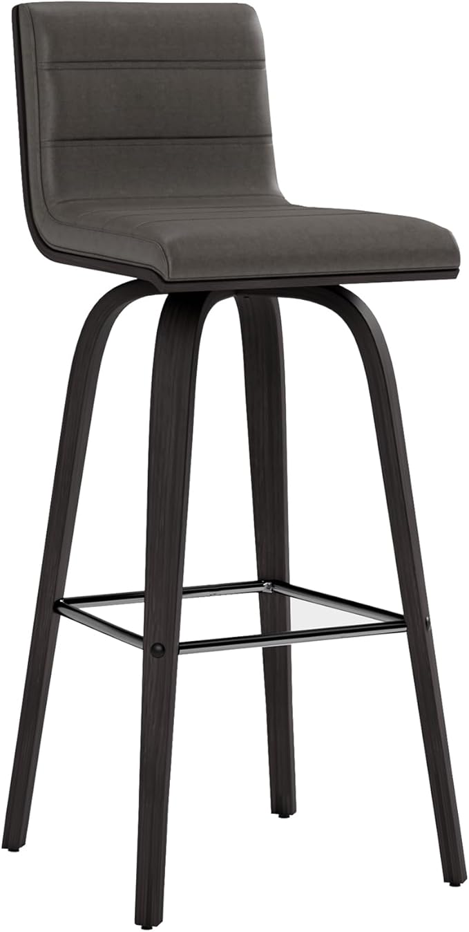 Vienna 30" Swivel Bar Stool in Black Wood Finish with Gray Faux Leather - Set of 4