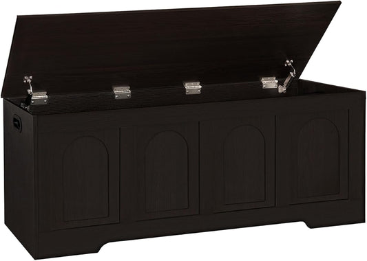 DINZI LVJ Storage Chest, 50” Extra Large Storage Bench with 2 Safety Hinges, Wooden Toy Box with Flip-Top, Large Trunk for Living Room, Playroom, Easy Assembly, Espresso