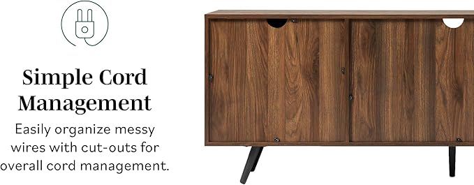 Walker Edison Saxon Mid Century Modern 2 Door Glass Shelf TV Stand for TVs up to 80 Inches, 70 Inch, Dark Walnut