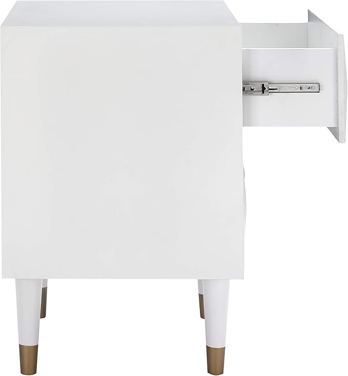 Linon Home Décor Sheerah Two Drawer Geo Texture White Nightstand, Gold