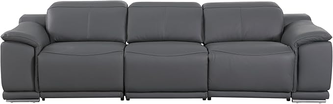BlackJack Furniture Venice Top Grain Italian Leather Power Recline 6 Piece 5 Seater Sofa - 107" Theater Seating Modern Couch for Living Room Lounge with Adjustable Headrests & USB Port, Dark Grey
