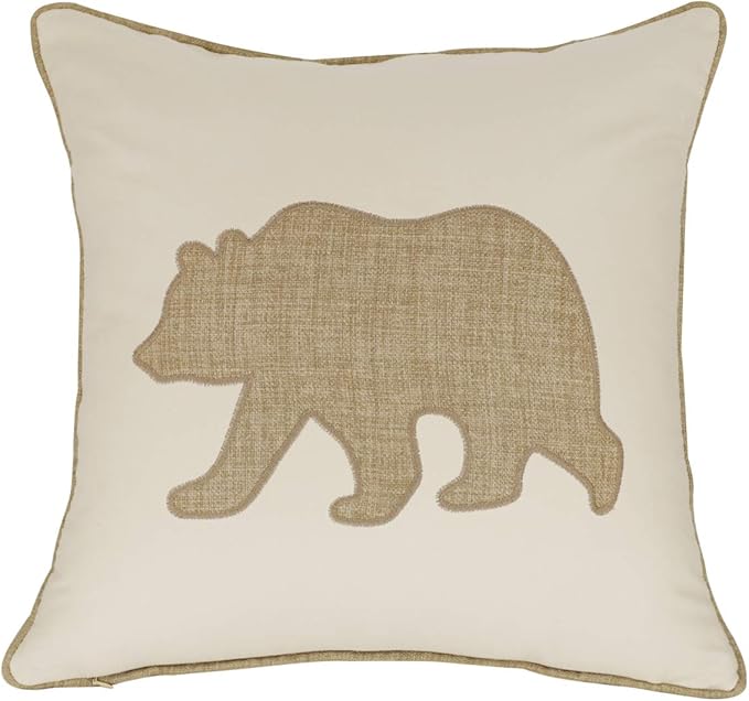 Embroidered Throw Pillow Covers Bear Pattren 18x18 Inches for Living Room Cotton Cushions Covers (Khaki) … …