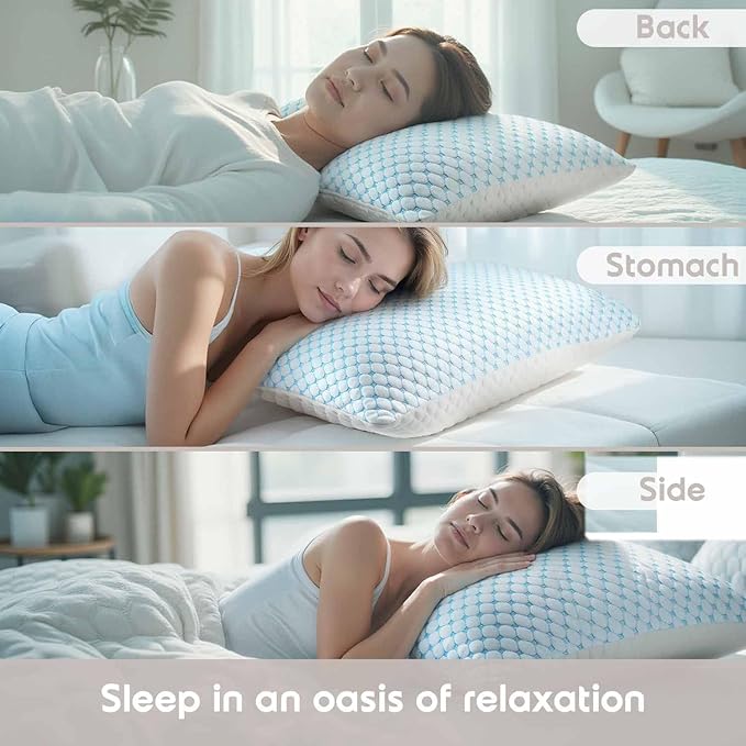 Nestl King Size Cooling Pillow for Sleeping 2 Pack, Luxury Shredded Memory Foam King Pillow Set of 2, Adjustable Cold Gel Pillows for Hot Sleepers Supportive Cool Pillow for Side Back Stomach Sleepers