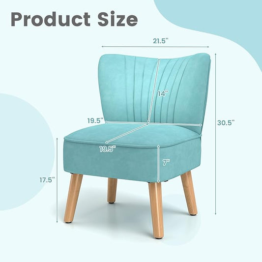 KOMFOTT Velvet Accent Chair Set of 2, Modern Armless Sofa Chair with Solid Rubber Wood Legs, Wingback Leisure Chair with Thick Cushion, Upholstered Side Chair for Living Room, Bedroom, Turquoise