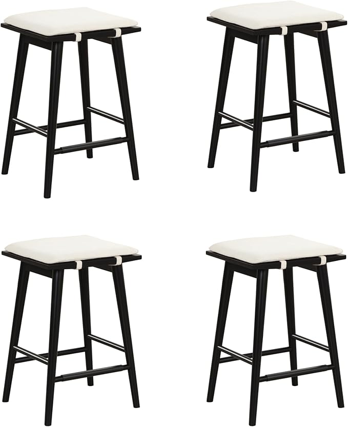 Nathan James Barker Counter Height Wood Barstool with Upholstered Cushion, Backless Island Stool for Kitchen, Black/White, Set of 4